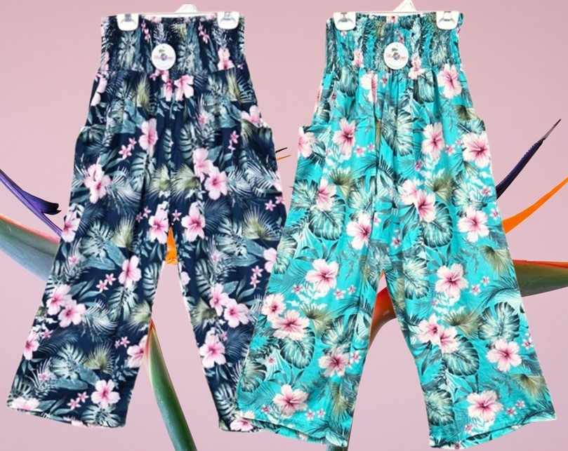 Millennium Tropical Print Pull-On Pants With Mesh Detail